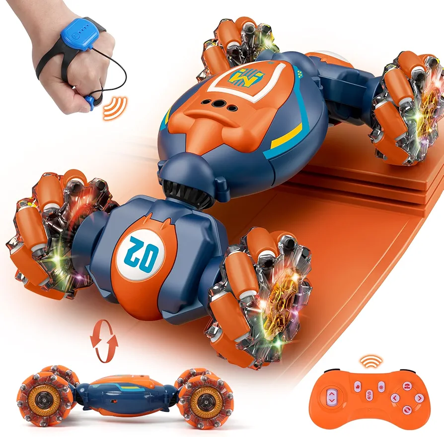 Gesture Sensing RC Stunt Car - Boys Toys Age 6-8-12, 4WD Hand Controlled Remote Control Twist Car with Light & Music, Cool Birthday Presents and Ideas Gifts for Kids Age 7 9 10 11 12 Years Old