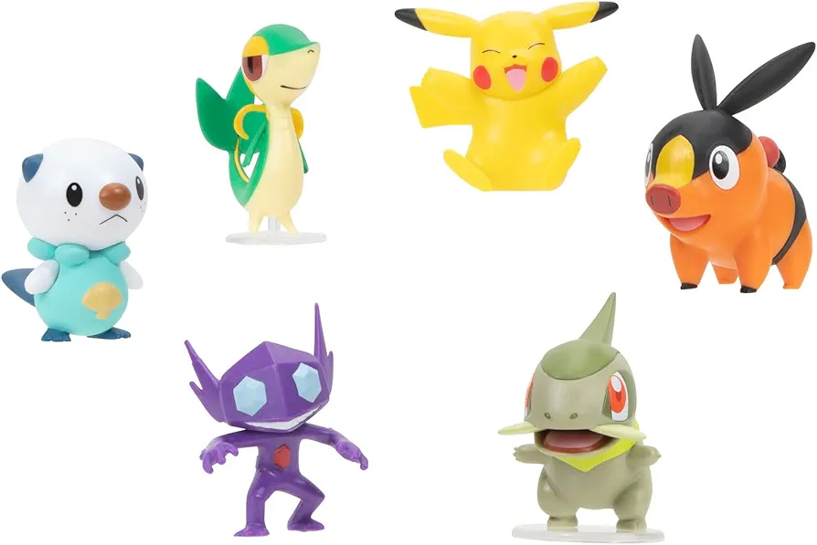 Pokémon Battle Figure 6 Pack - 2" Pikachu, 2" Oshawott, 2" Snivy, 2" Tepig, 2" Sableye & 2" Axew. Great Gift for Kids and Collectors