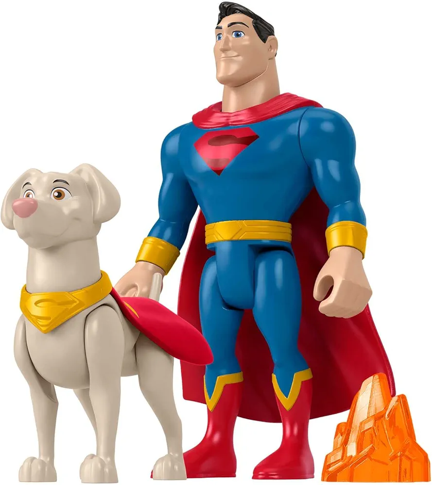 Fisher-Price DC League of Super-Pets Superman & Krypto, Set of 2 poseable Figures with Accessory for Preschool Kids Ages 3 Years and up