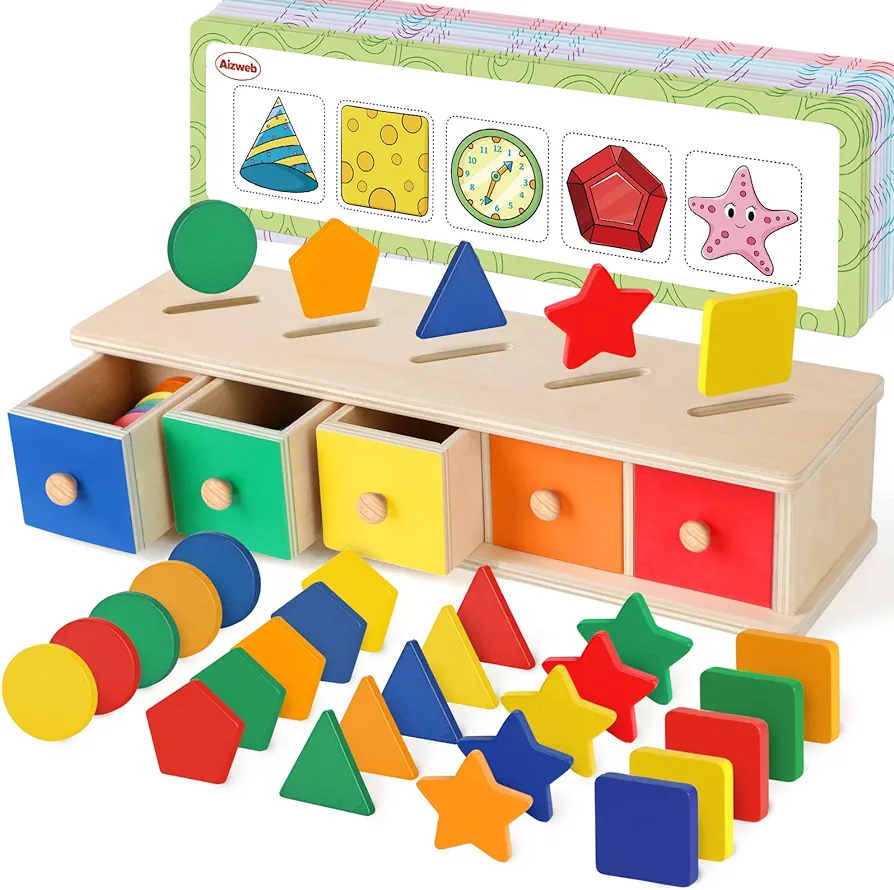 Color Shape Sorting Toy for Toddler 1-3 Year Old, Wooden Montessori Toy Shape Sorter Color Matching Box Game, Preschool Early Educational Learning Sensory Toy for Baby Boy Girl 1 2 3 Year Old