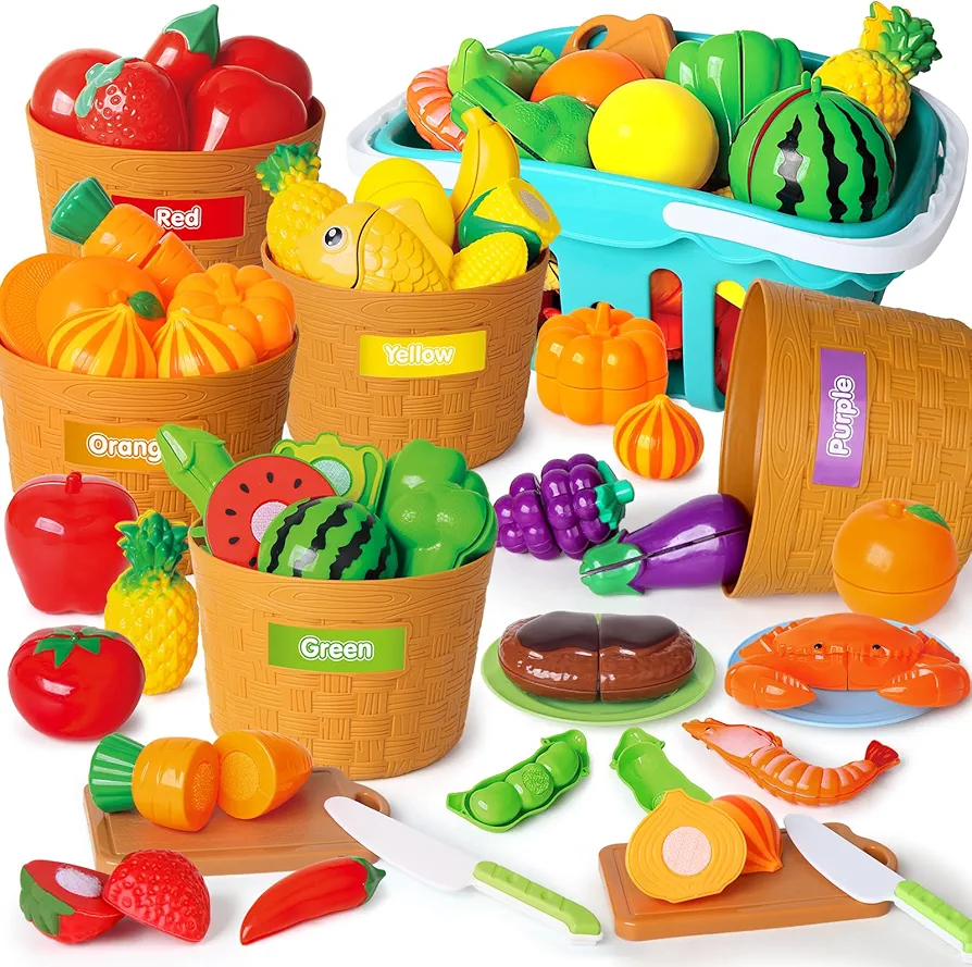 Color Sorting Play Food Set, 3+ Ages Pretend Food Play Toys for Toddlers,Learning Toys for Boys & Girls, Play Kitchen Accessories for Kids