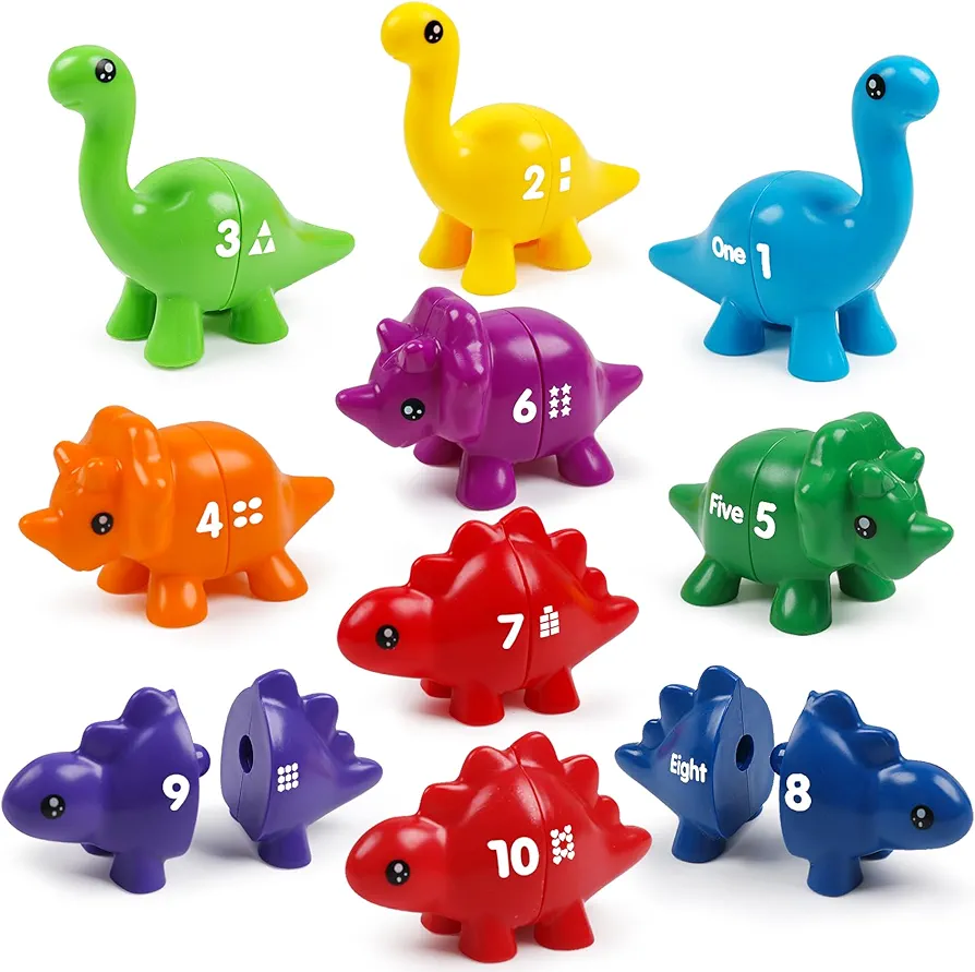 10 PCS Double-Sided Dinosaur Matching Number Toy Fine Motor 1 to 10 Math Match Game Preschool Learning Montessori Educational Toys for 3 4 5 Toddlers Boys Girls