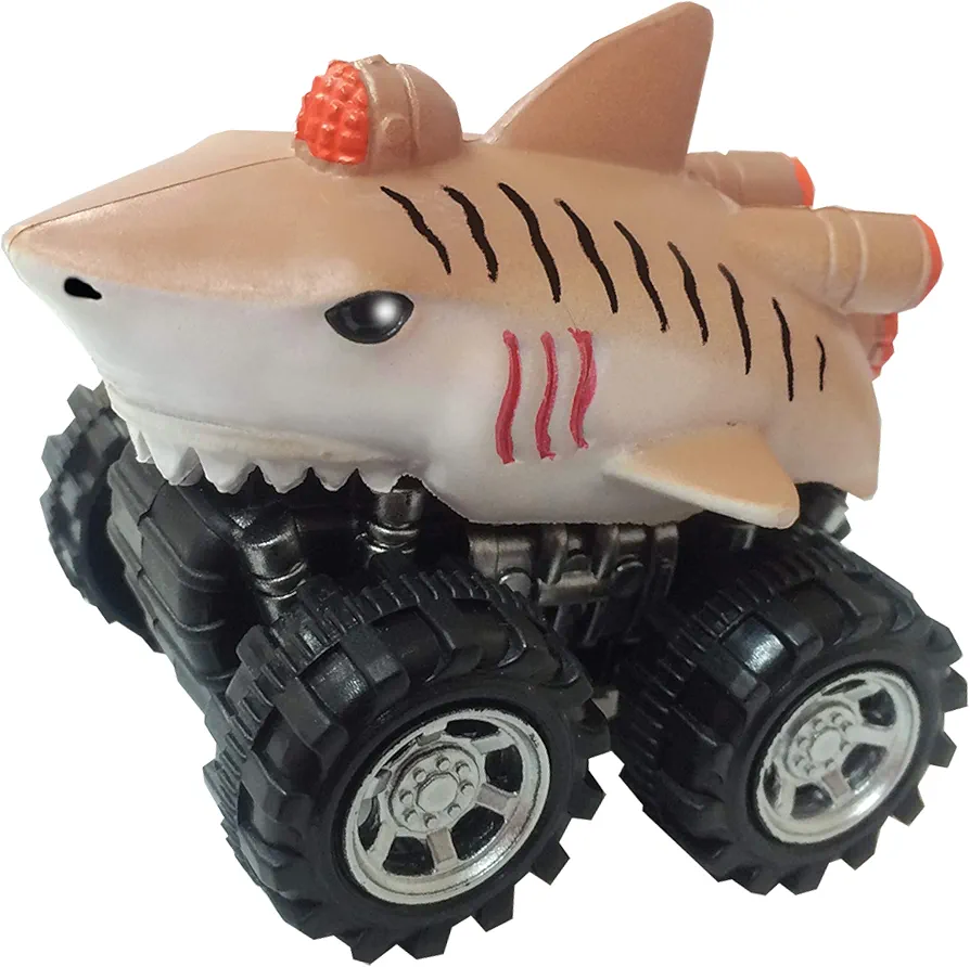 Tiger Shark from Deluxebase. Friction powered monster truck toys with cool animal riders, great car toys and Tiger Shark toys for boys and girls