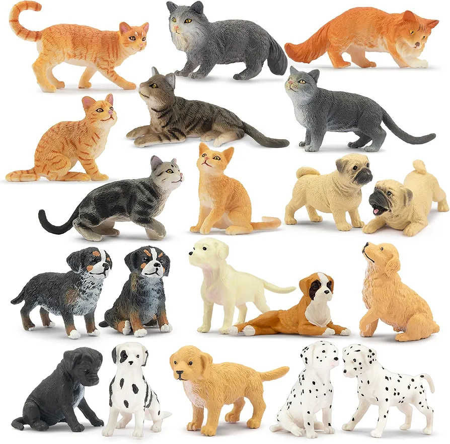 Toymany 20PCS Realistic Cat and Mini Dog Figurines Playset，Cake Toppers Christmas Birthday Gift for Kids