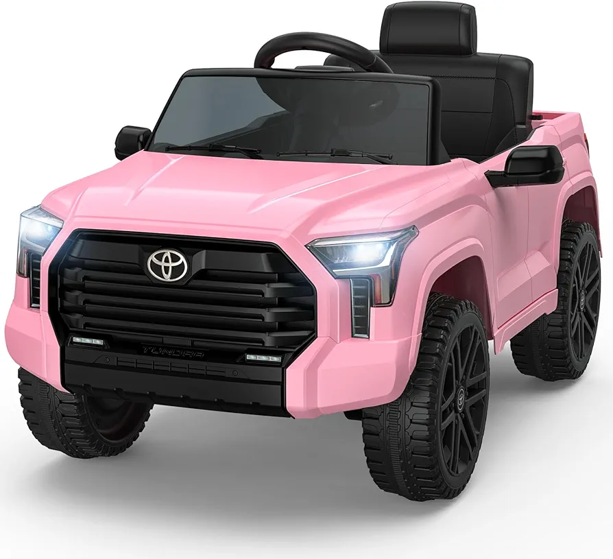 TEOAYEAH 12V Ride on Truck, Battery Powered Electric Car for Kids, Ride on Toys w/Parent Remote Control, Kids Electric Vehicles with Wireless Music, Storage Space, Licensed Toyota Tundra- Pink