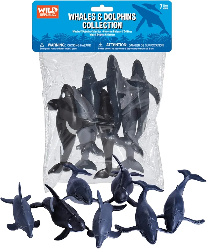 Wild Republic 83783 Polybag Whales and Dolphins, Humpback Whale, Orca, Dolphins, Kids Gifts, 7 - Pieces