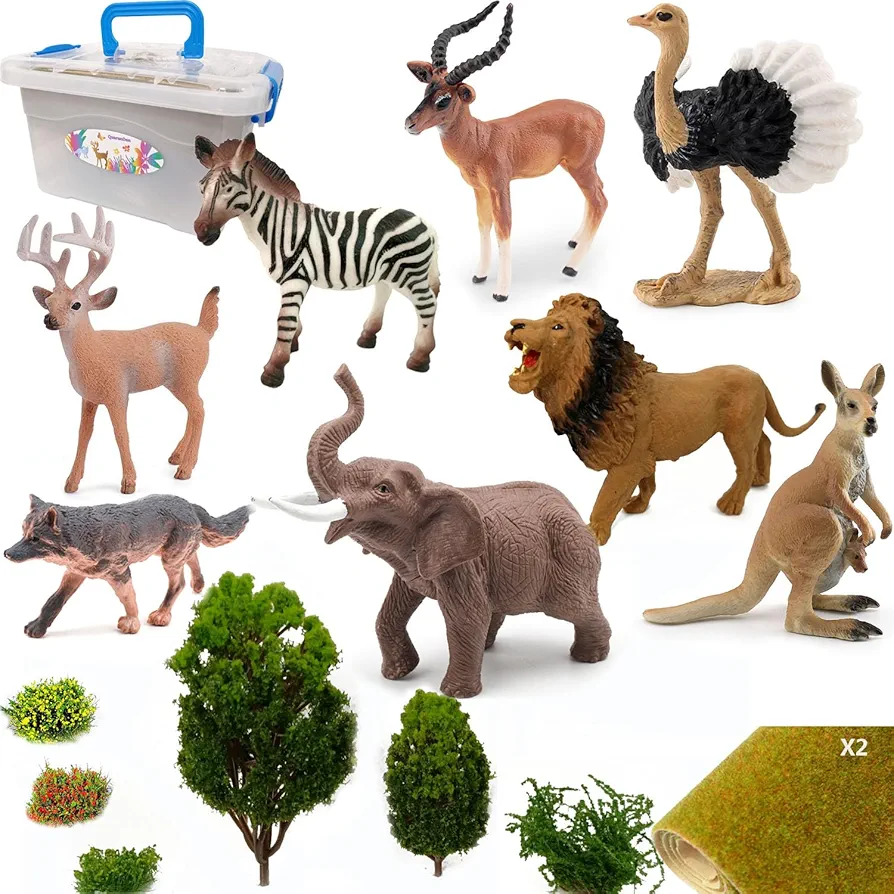 Safari Animals Figures, Model Scenery Kit, 16PCS, Wild Animals Playset for Kids School Projects Party Favors Birthday Presents