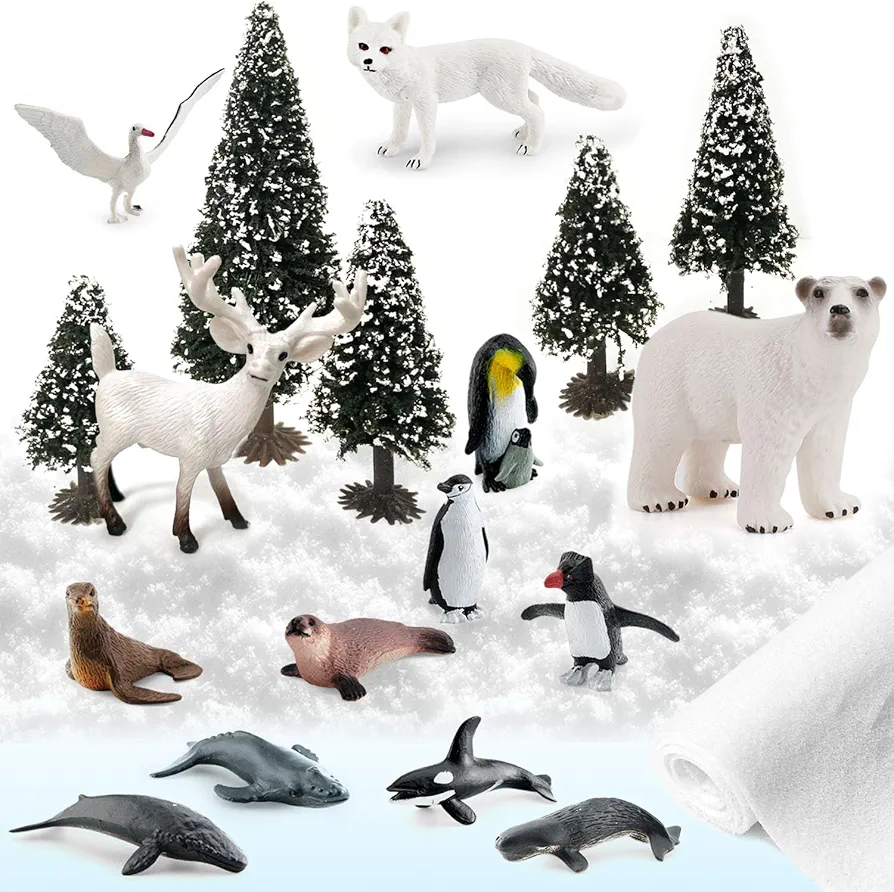 Arctic Animals Toys, Polar Animals Toy, 21PCS, Model Scenery Kit, Antarctic Animals for Kids Cake Toppers Christmas Birthday Toy Gift