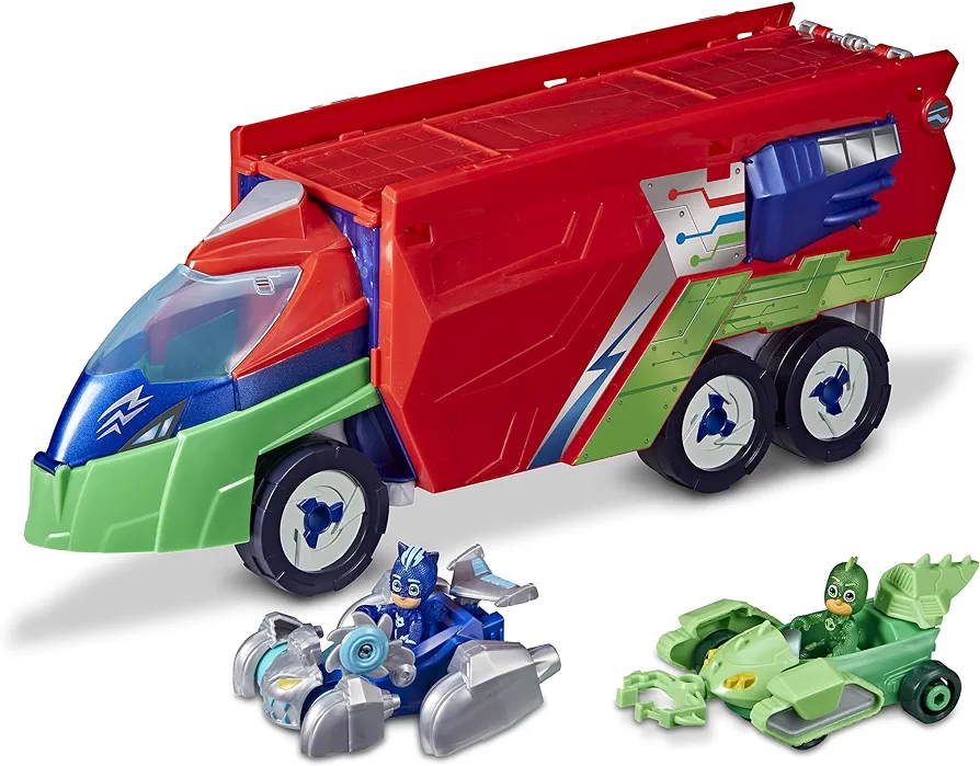 PJ Masks PJ Launching Seeker Preschool Toy, Transforming Vehicle Playset with 2 Cars, 2 Action Figures, and More, for Kids Ages 3 and Up, Red