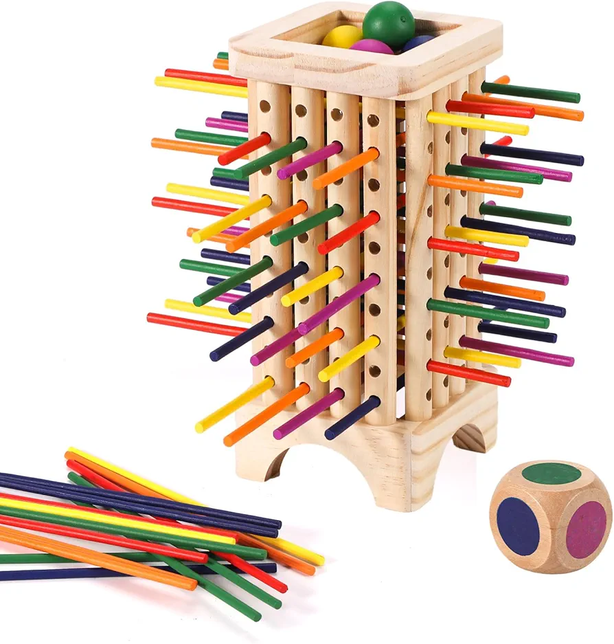 Wooden Board Game Set, Colorful Wood Sticks Game Wooden Sticks Stacking Game Montessori Game Math Educational Toys Preschool Toy Gift for Kids Boys Girls