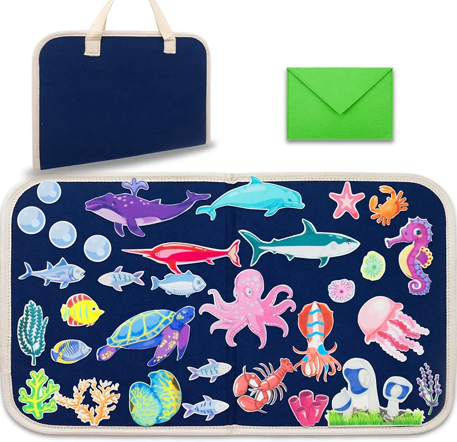 Craftstory Ocean Animals Travel Felt Board for Toddlers Preschool Learning Activities 32 Pieces Sea Sensory Board Toys for Classroom Arts and Crafts