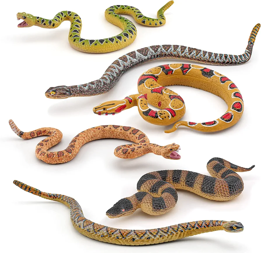 Realistic Wild Life Jungle Animal Model Playset 6 PCS Snake Red-tailed Boa Rattlesnake Model Party Favors Supplies Cake Toppers Set Toys for 5 6 7 8 Years Old Boys Girls Kid Toddlers