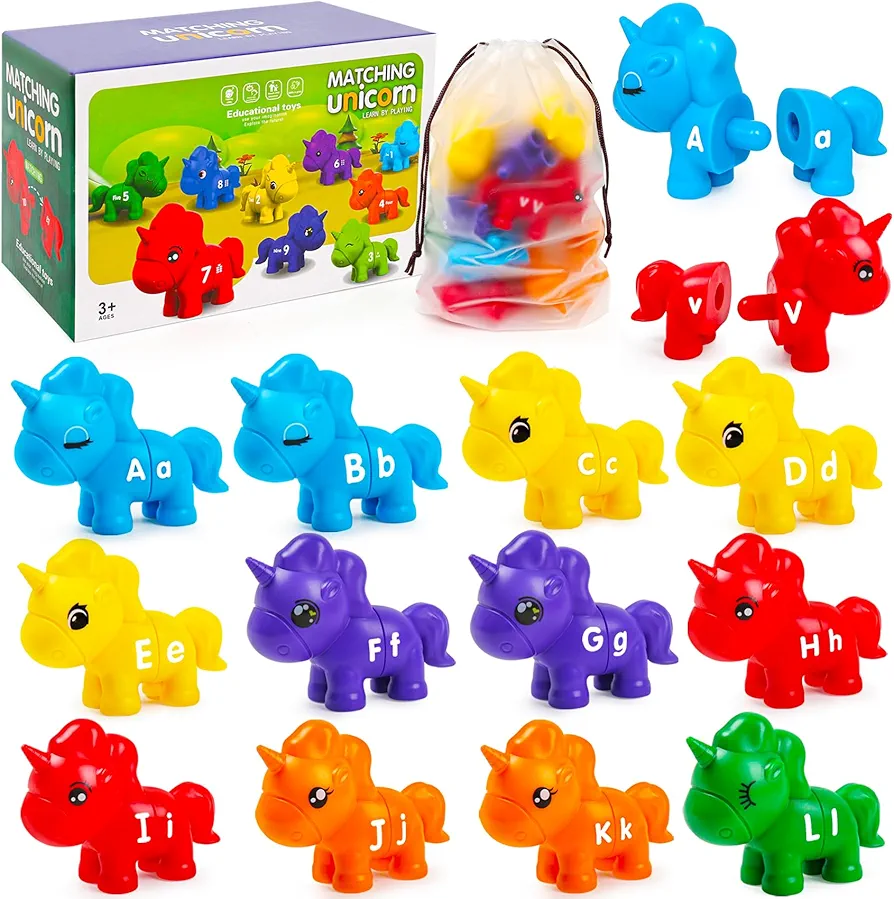 ABC Alphabet Learning Matching Games Montessori Preschool Educational Sensory Toys for Toddlers,13 Pcs Unicorn Uppercase Lowercase Letter Match Fine Motor Toys for Ages 2 3 4 Boys Girls