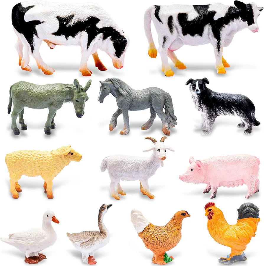 12 Pieces Farm Animals Figures Toys,Mini Farm Animal Figures,Plastic Farm Animals Figurines,Realistic Farm Animal Figures Educational Learning Toys for Kids Toddlers,Animals Figurine (Animal poultry)