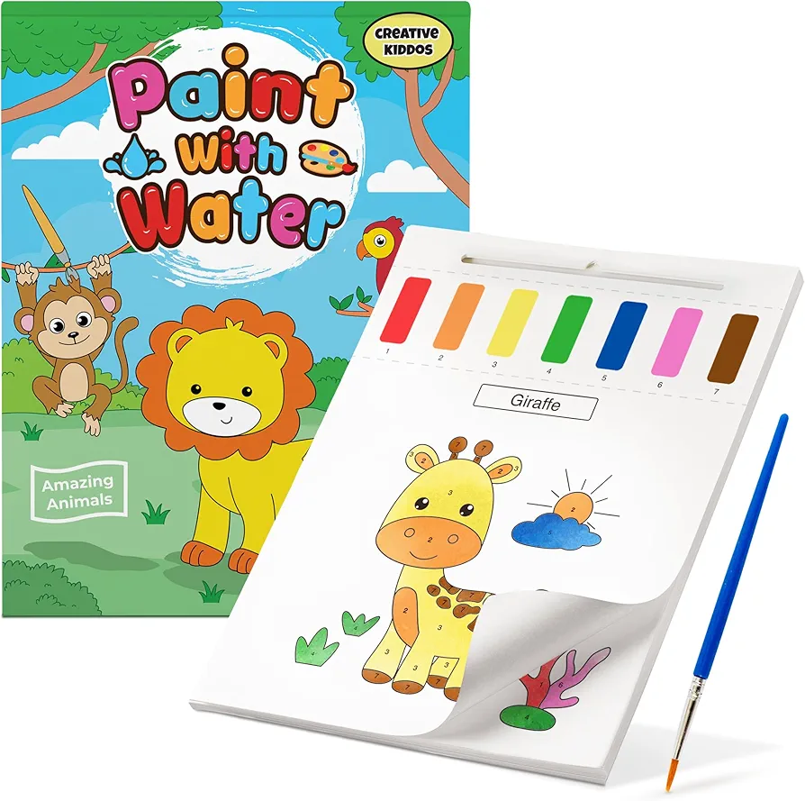 Paint With Water Coloring Book for Toddlers: Mess Free Kids Watercolor Painting Activity Kit - Arts and Crafts For Ages 2 3 4 5 6 Years Old - Animals - Pocket Travel Book, Gift Toy, Stocking Stuffers