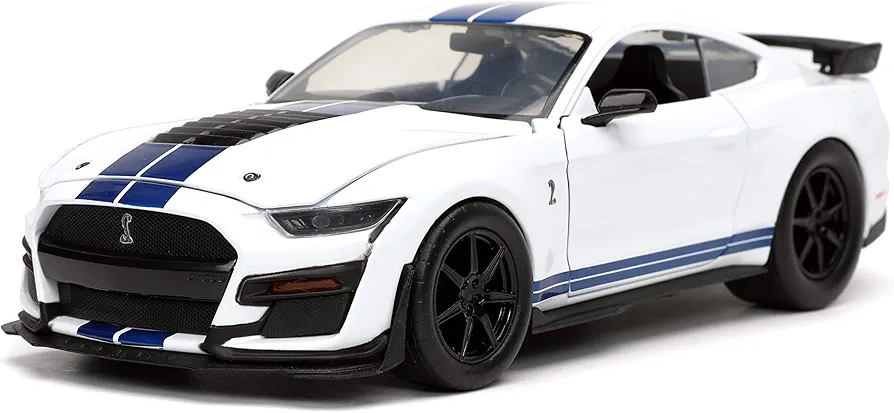 Jada Toys Bigtime Muscle 1:24 2020 Ford Mustang Shelby GT500 Die-cast Car Blue White Stripes, Toys for Kids and Adults