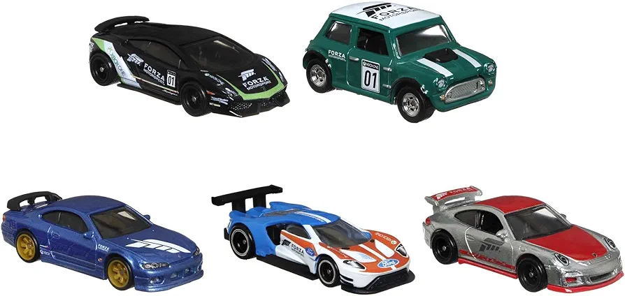 Hot Wheels Forza 5-Pack of Toy Race Cars from The Video Game, 1:64 Scale Die-Cast Vehicles: Ford, Lamborghini, Porsche, Nissan & Mini