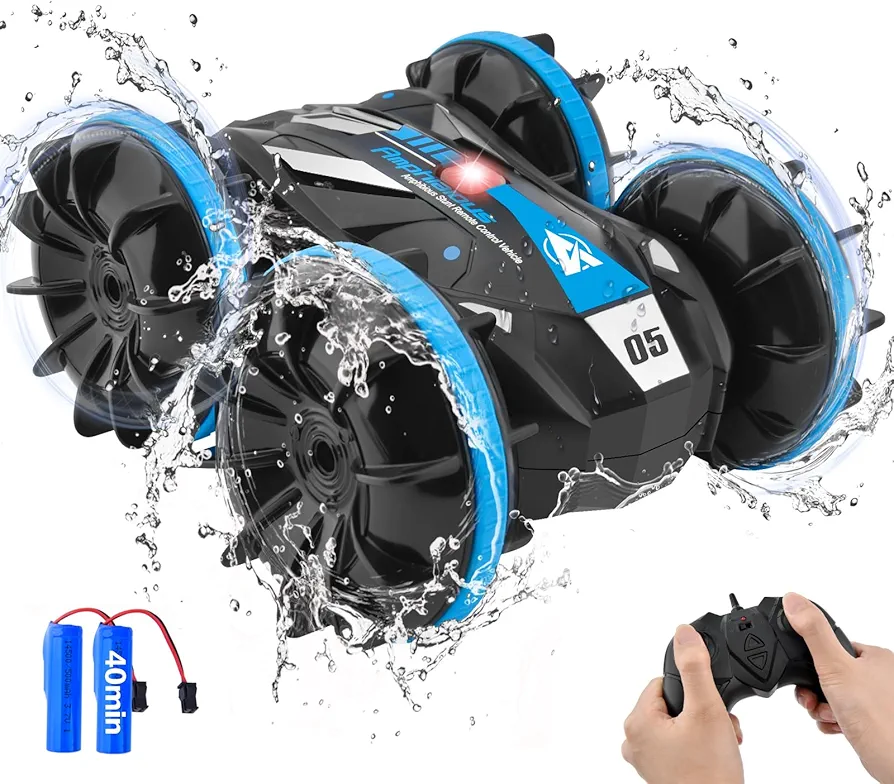 Amphibious Remote Control Car Boat 4WD RC Car for Kids 2.4GHz RC Boat Waterproof RC Monster Truck Stunt Car 360° All Terrain Rotating Water Beach Pool Toys Gifts for Boys Girls