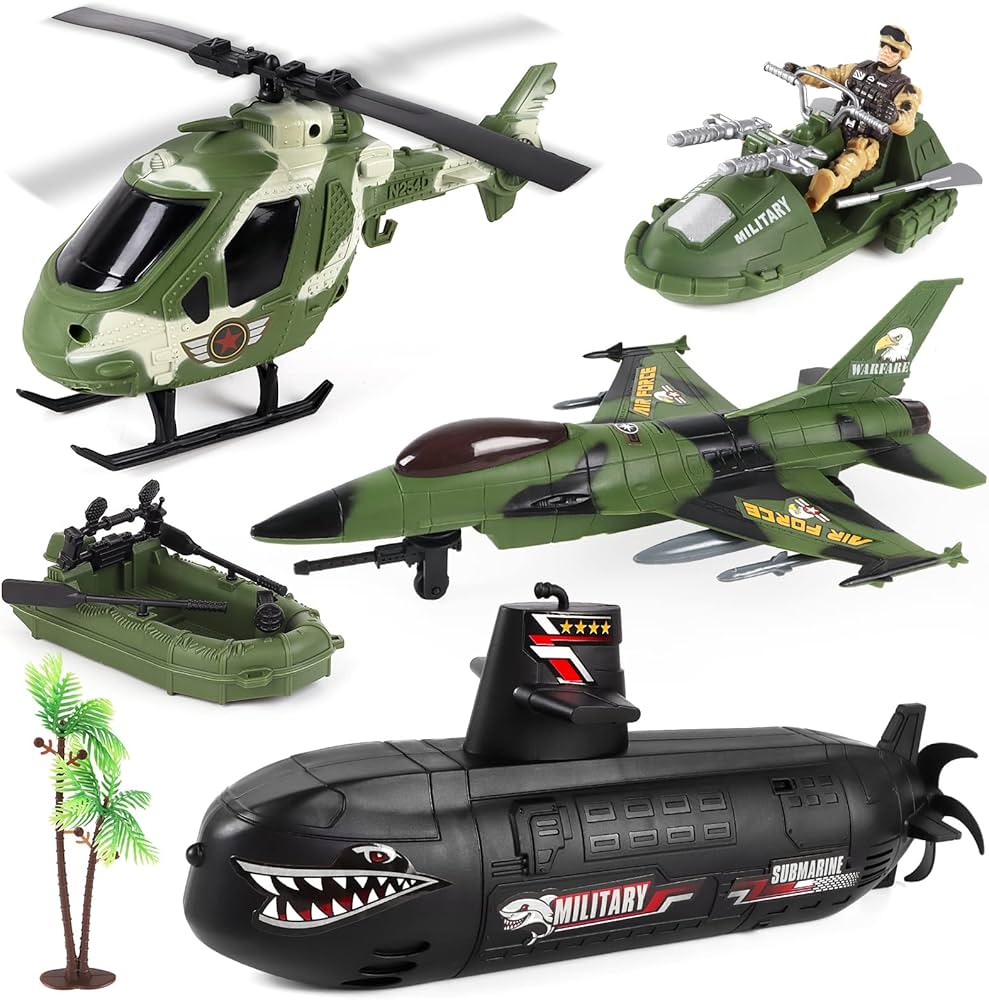 deAO Submarine Toy Army Men Action Figures Toy with Military Vehicles Helicopter Boat Aircraft Toys Playset Toy Soldiers Army Toys for Boys Age 3-9 Gift for Birthdays