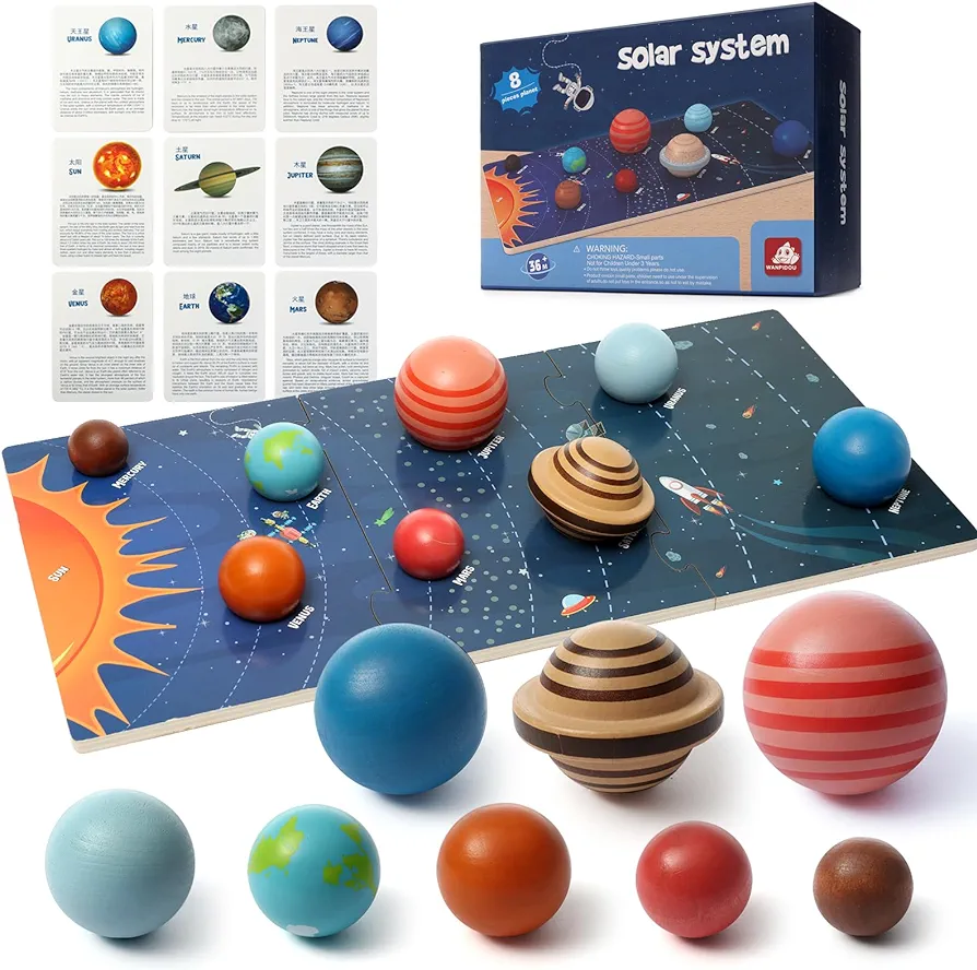 Wooden Solar System Model Board，Kids Solar System，Montessori Planet Toys,Educational Planets Balls,Preschool Learning Puzzle，Space Learning Toys1