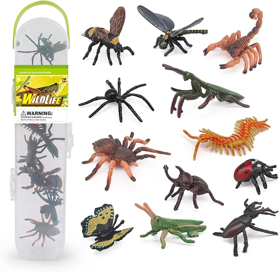 Atralo Service Plastic Bugs Insect Figures Model Playsets 12 PCS Mini Mantis Butterfly Spider Scorpion Dragonfly Figure Model Toy Desktop Decoration Collection Party Favors Toys for Boys Girls Kids