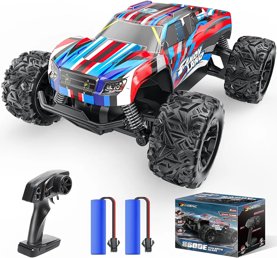 DEERC RC Cars, High Speed 2.4 GHz All Terrain Remote Control Monster Truck with 2 Batteries for 40 Min Play, Best Toys Racing Car Gifts for Boys Girls Kids Beginners