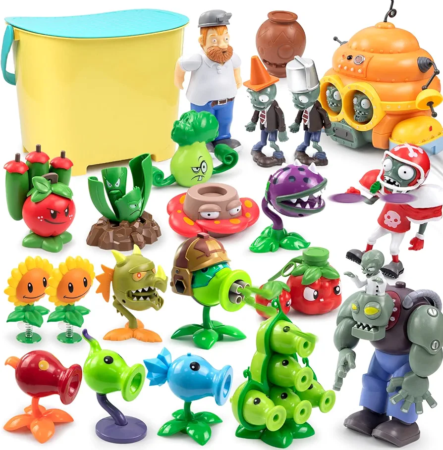 Maikerry Plants and Zombies vs Toys 21pcs PVZ Action Figures Set Great Gifts for Kids and Fans,Birthday and Party -with Waterproof Battlefield Map