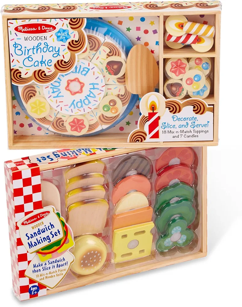 Melissa & Doug Wooden Sandwich Set & Birthday Cake Bundle