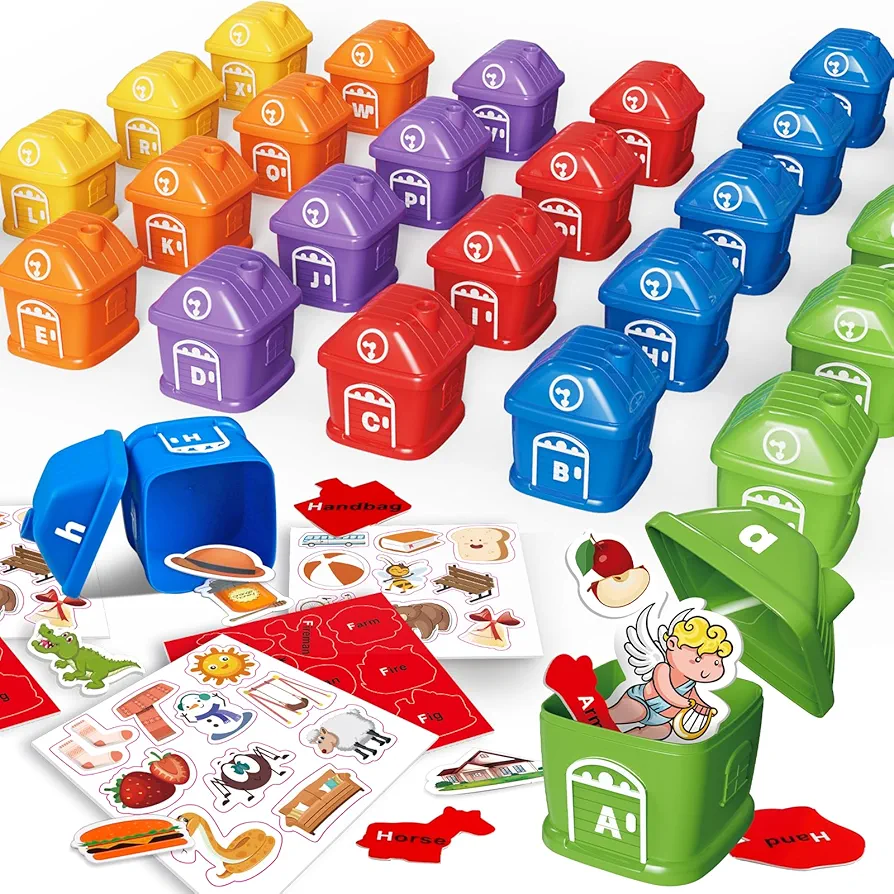 Learning Toys for Toddlers Alphabet Sorters Set with Flash Cards for Early Letter Awareness Recognition Educational Toys for Kids Ages 3+ Home School Teaching Games