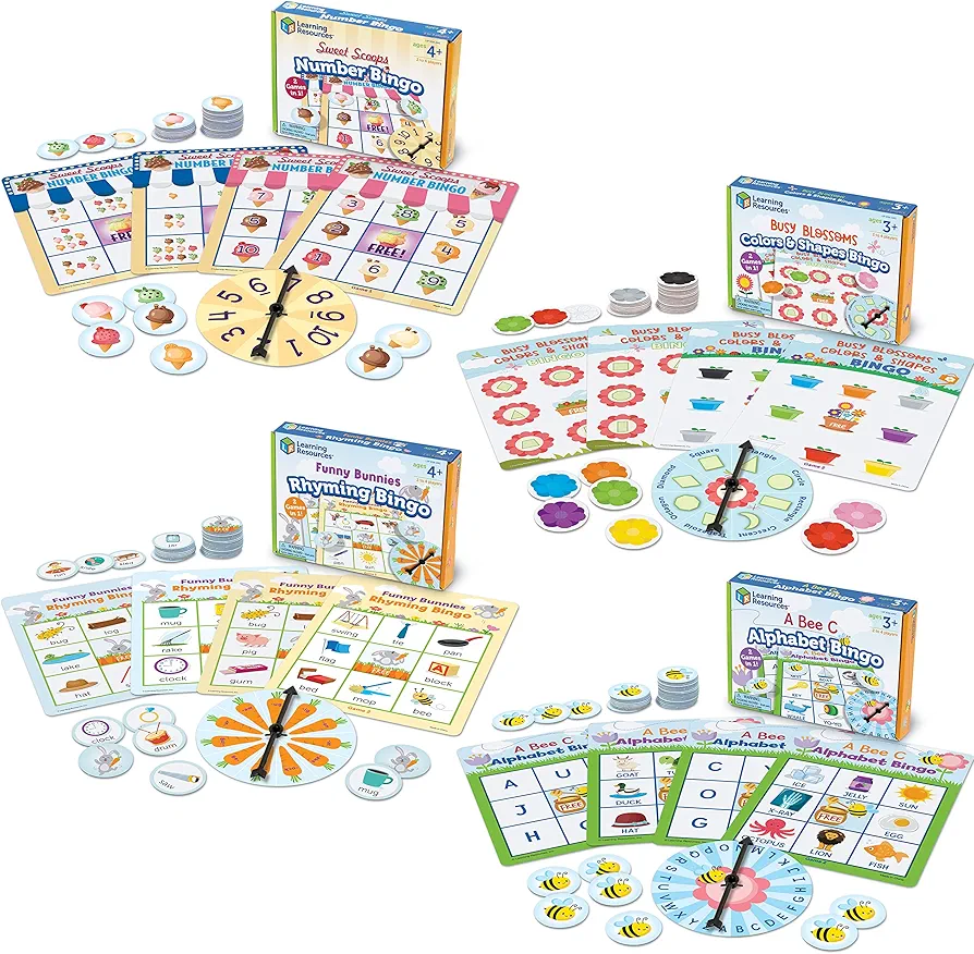 Learning Resources Super Spring Bingo Bundle Preschool Game - Ages 3+ Colors, Shapes, and Numbers Recognition, Preschool Learning Games, Toddler Games