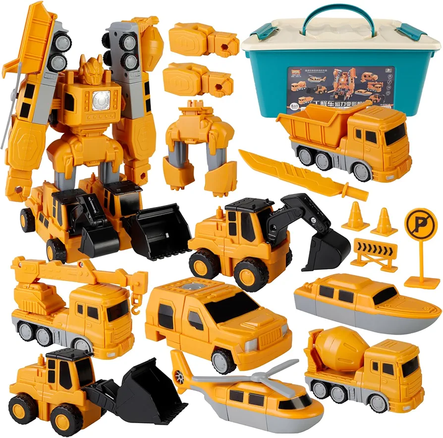 Magnetic Transform Engineering Car Assembled Toys with Storage Box, Activities Construction Vehicles Toys for 5-7 Kids, 2024 Toddlers Magnetic Blocks Transforming Robot Toys (35 Pcs)