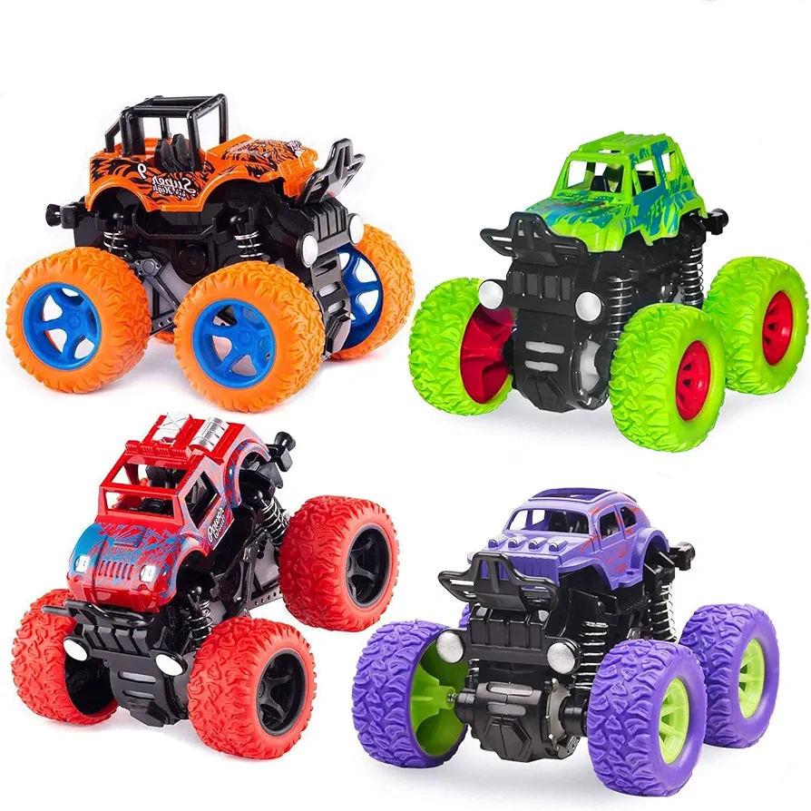 Monster Truck Toys - Friction Powered Toy Cars Push and Go Vehicles for Kids Best Christmas Birthday Party Gift for Boys Girls Aged 3 and above 4-Pack