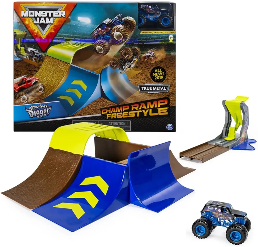 Monster Jam, Champ Ramp Freestyle Playset with Exclusive Son-uva Digger Monster Truck, 1:64 Scale Die-Cast, Kids Toys for Boys and Girls Ages 4-6+