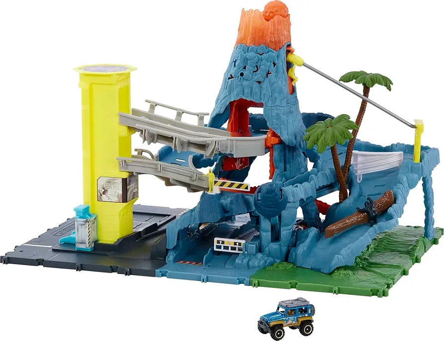 Matchbox Cars Playset, Action Drivers Volcano Escape with 1:64 Scale Vehicle, Kid- & Car-Activated Features, Lava Explosion