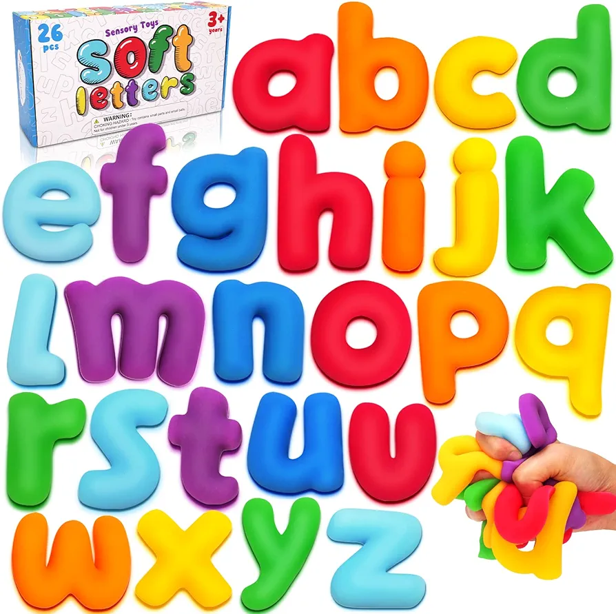 Alphabet Letters Sensory Toys for Toddlers: ABC Learning Educational Montessori Toys Preschool Activities for Kids 3 4 5 6 Years Old, 26pcs Squishy Fidget Toys for Autistic Children, Lowercase