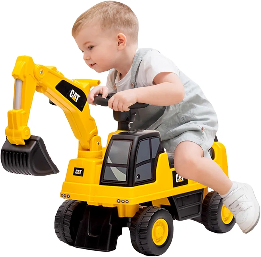 Caterpillar CAT Toy Tractors for Kids Ride On Excavator Ride on Digger Kids Toy for Pretend Play with Anti-Slip Wheels, Rotatable Digging Bucket and Storage,Horn -Toddler Construction Truck