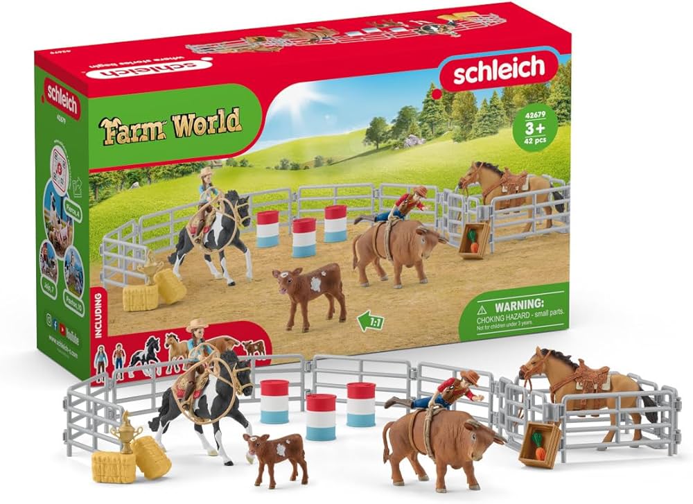 Schleich Rodeo Show 42-Piece Rodeo Toys Playset with Cowboy Toys and Cowgirl Toys with Barrel Racing, Western Riding and Calf-Roping Cow Toys