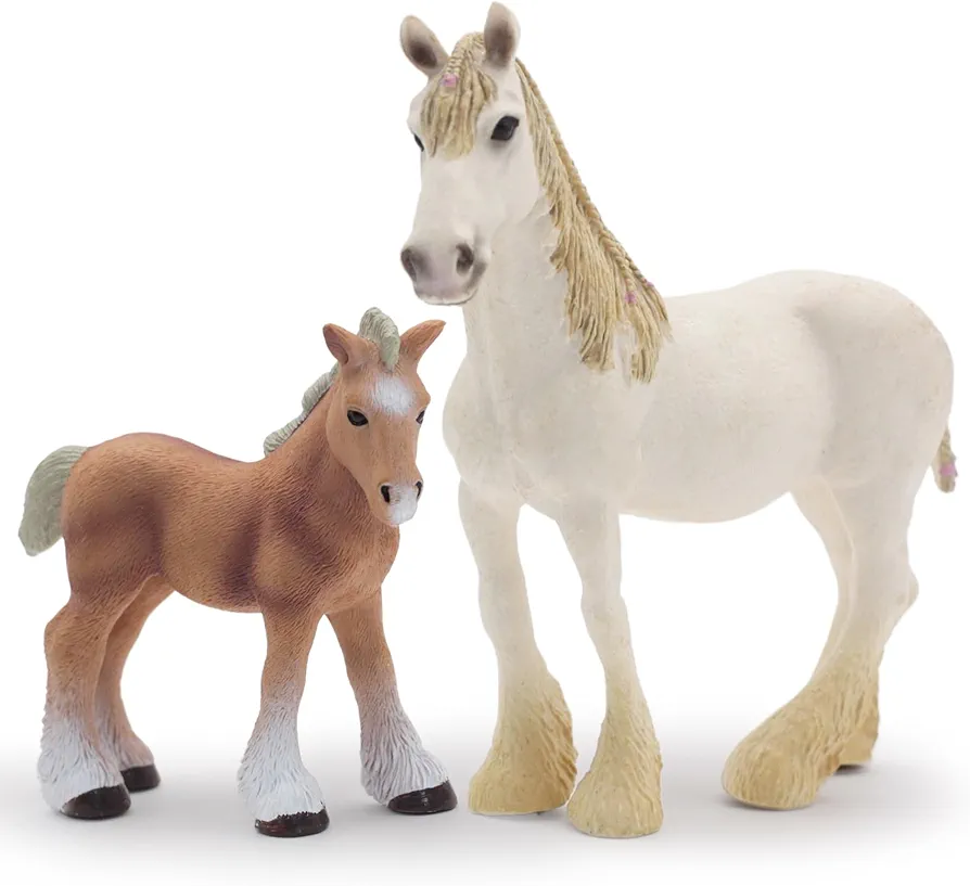 Gemini&Genius Horses Toys for Kids, Farm Horse Animal Playset, Mare with Horse Baby Family Action Figure Toys Great for Miniature Party Decoration, Birthday Cake Topper or Gifts for Kids