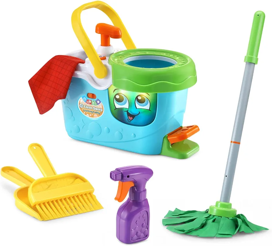 LeapFrog Clean Sweep Learning Caddy, Kids Mop and Broom Cleaning Toy Set for Ages 3-5, Blue