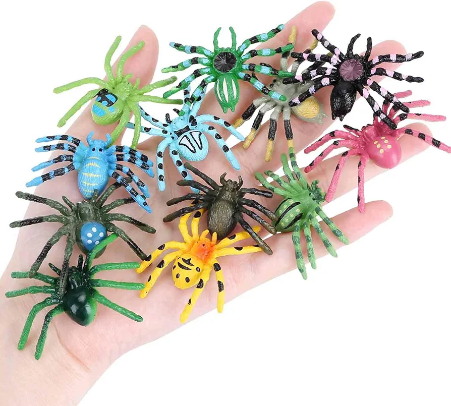 Flormoon Realistic Animal Figures - 12 Pieces Plastic Halloween Spider Toys for Kids - Spider Action Model Insect Toy Figures - Educational Learning Toys Birthday Gift Set for Kids