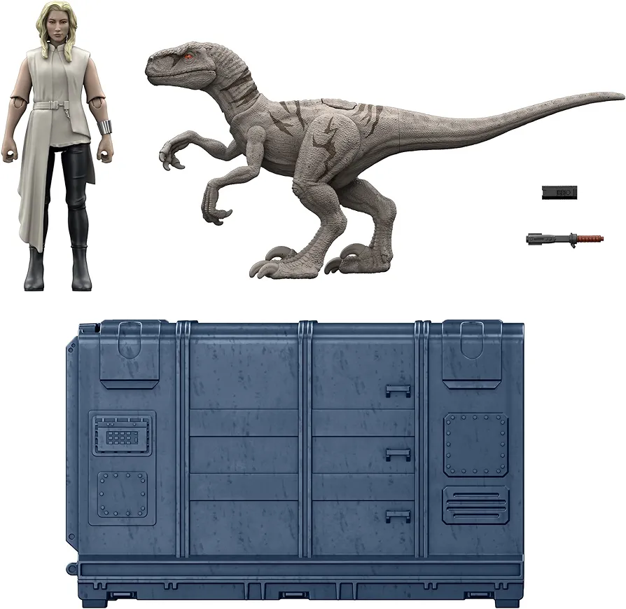 Jurassic World HFG63 Cage and Fury Dinosaur Set (9.5 cm) with 1 Exclusive Soyona Figure, 1 Atrociraptor Figure and Special Unit, Children's Toy, Ages 4 and above