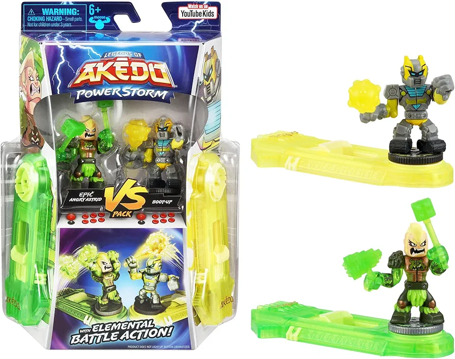 Legends of Akedo Powerstorm Versus Pack 2 Mini Battling Action Figures and 2 Battle Controllers Epic Angry Astrid Versus Boot-Up,Multicolor