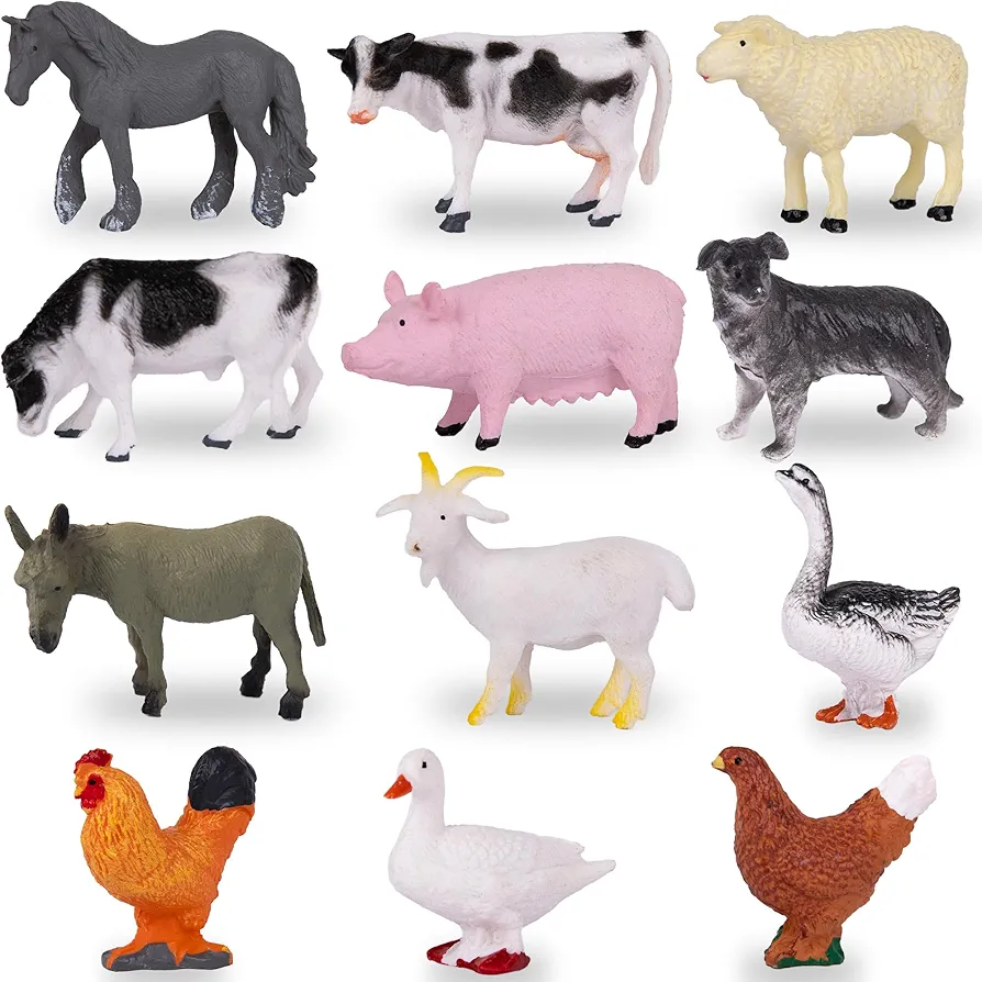 ArtCreativity Farm Animal Figurines - Farm Animal Figures Set Includes 12 Pieces - 2 inch Barnyard Farm Animal Cake Toppers with a Lifelike Design - Farm Party Favors for Kids Birthday Decorations