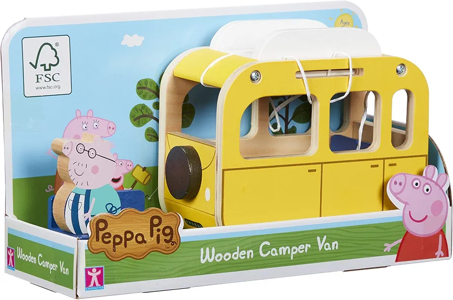 Peppa Pig Wooden Campervan, Push Along Vehicle, Imaginative Play, Preschool Toys, fsc Certified, Sustainable Toys, Gift for 2-5 Years Old