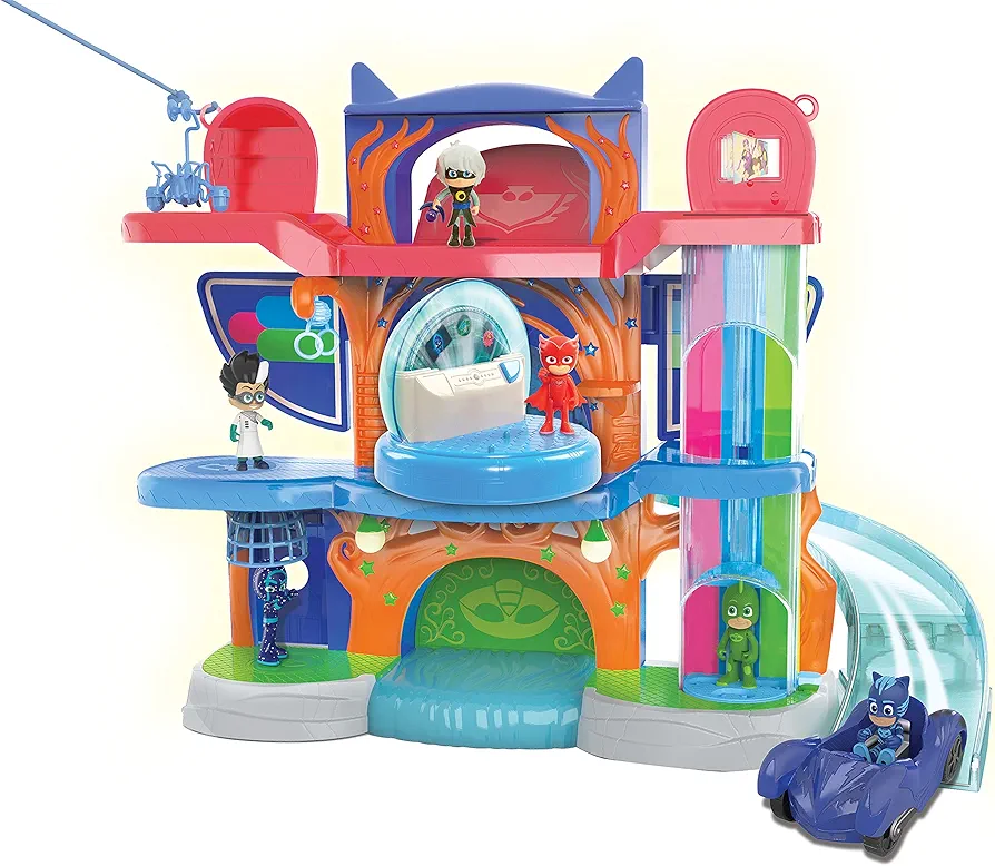 PJ Masks Deluxe Headquarters Playset with Lights and Sounds, 3" Catboy Figure, Pretend Play