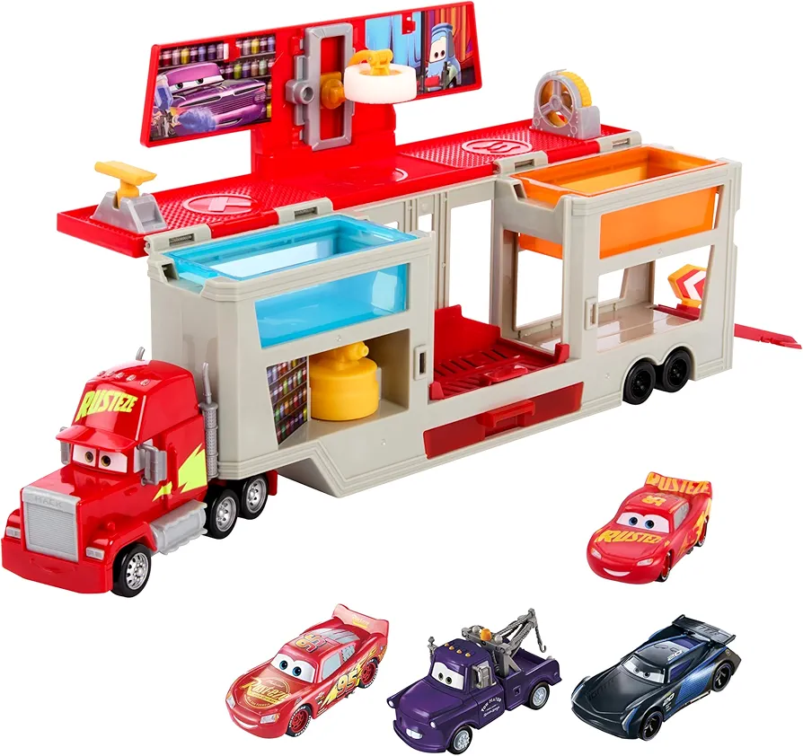 Mattel Disney Pixar Cars Color Changers Paint Shop Mack with Detachable Cab, Color Change Lightning McQueen + Mattel Disney Pixar Cars Toys, Color Changers 3-Pack Vehicles