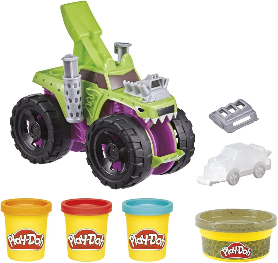 Play-Doh Wheels Chompin' Monster Truck Toy for Kids 3 Years and Up with Car Accessory and 4 Non-Toxic Colors Including Terrain Color