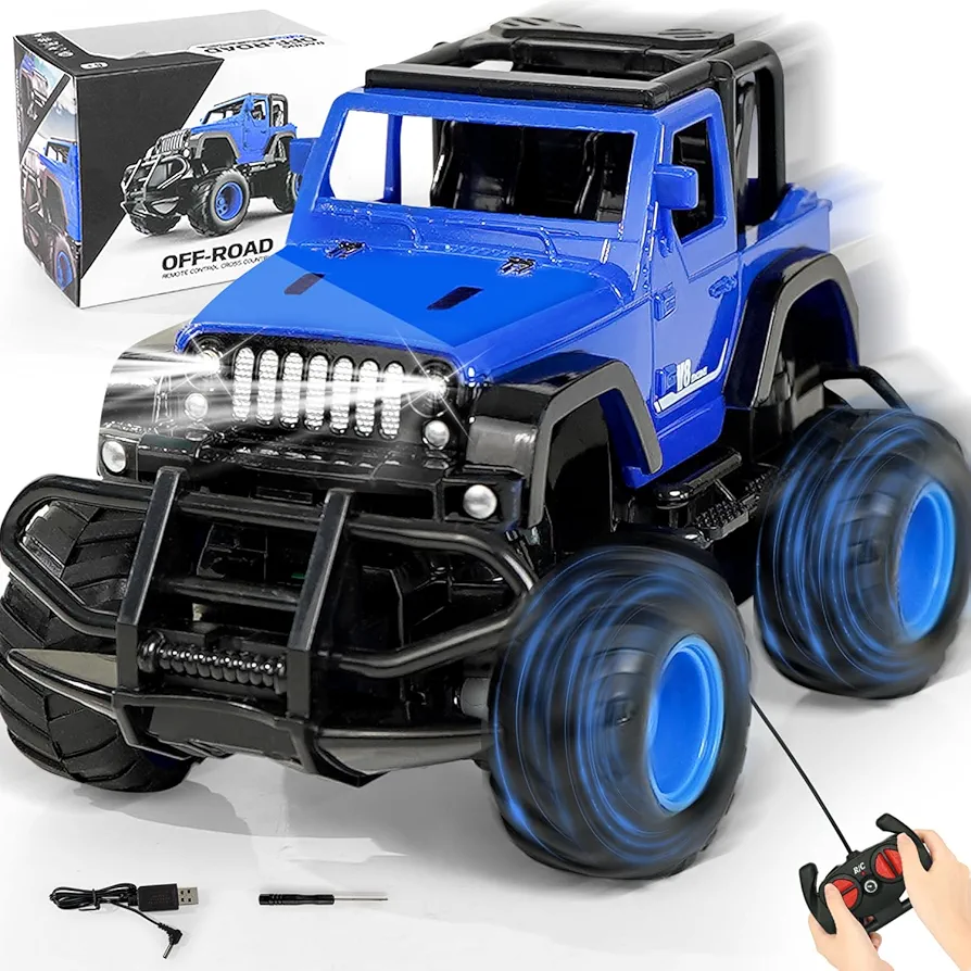 Blue RC Cars 1:32 Remote Control Car for Toddlers Kid Car Play Road Monster Truck, Off Road RC Trucks with Storage Case Cool Cars for Boys 2-6 Birthdays Gifts