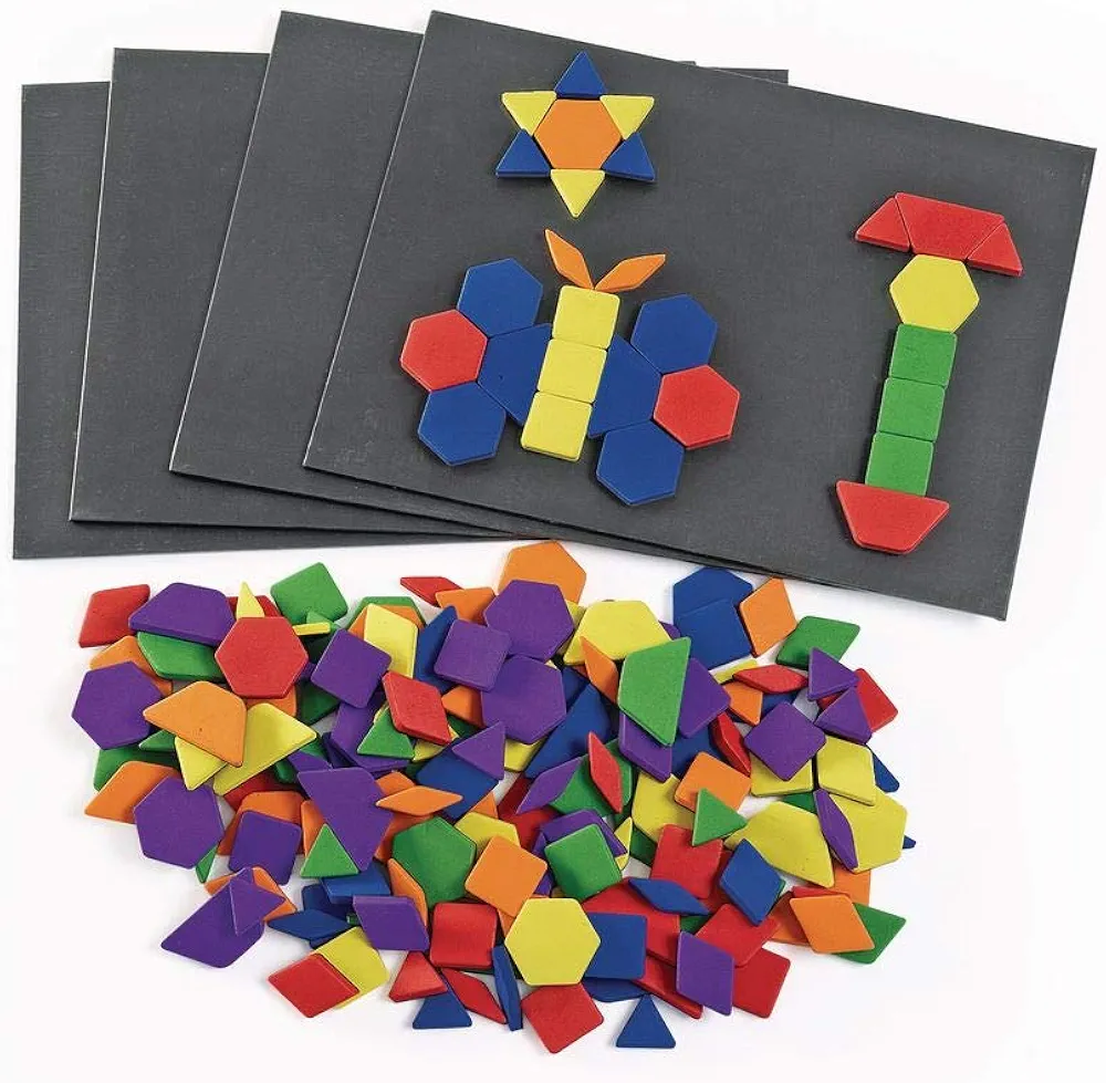 Excellerations Magnetic Foam Shape Building Pattern Blocks and Boards, 12 inch x 9 inch Boards, 184 Pieces, Early Math Skills, Educational Toy, Preschool, STEM, Kids Toys