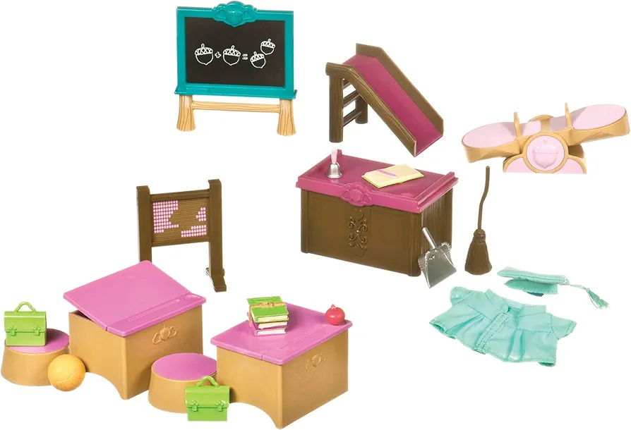 Li’l Woodzeez – Classroom & Playground Set – 20Pcs Miniature Dollhouse Furnitures & Accessories – Pretend Play – Gift Toy for Kids 3 Years +